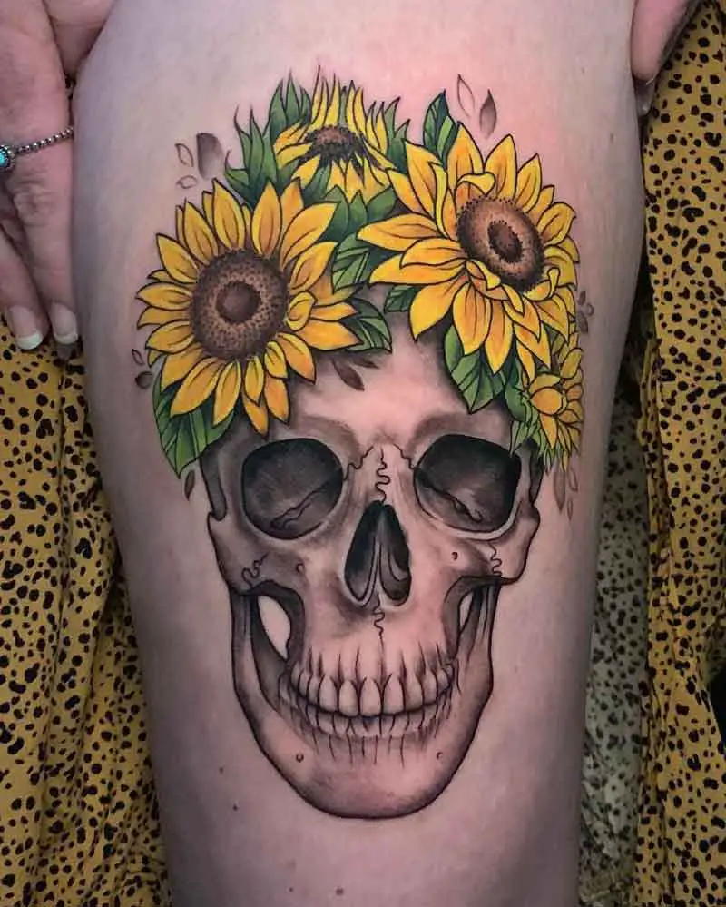 Sunflower Skull Tattoo 3