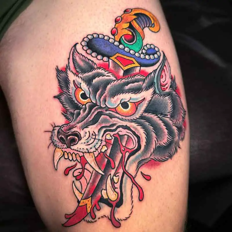 Wolf Dagger Tattoo 2