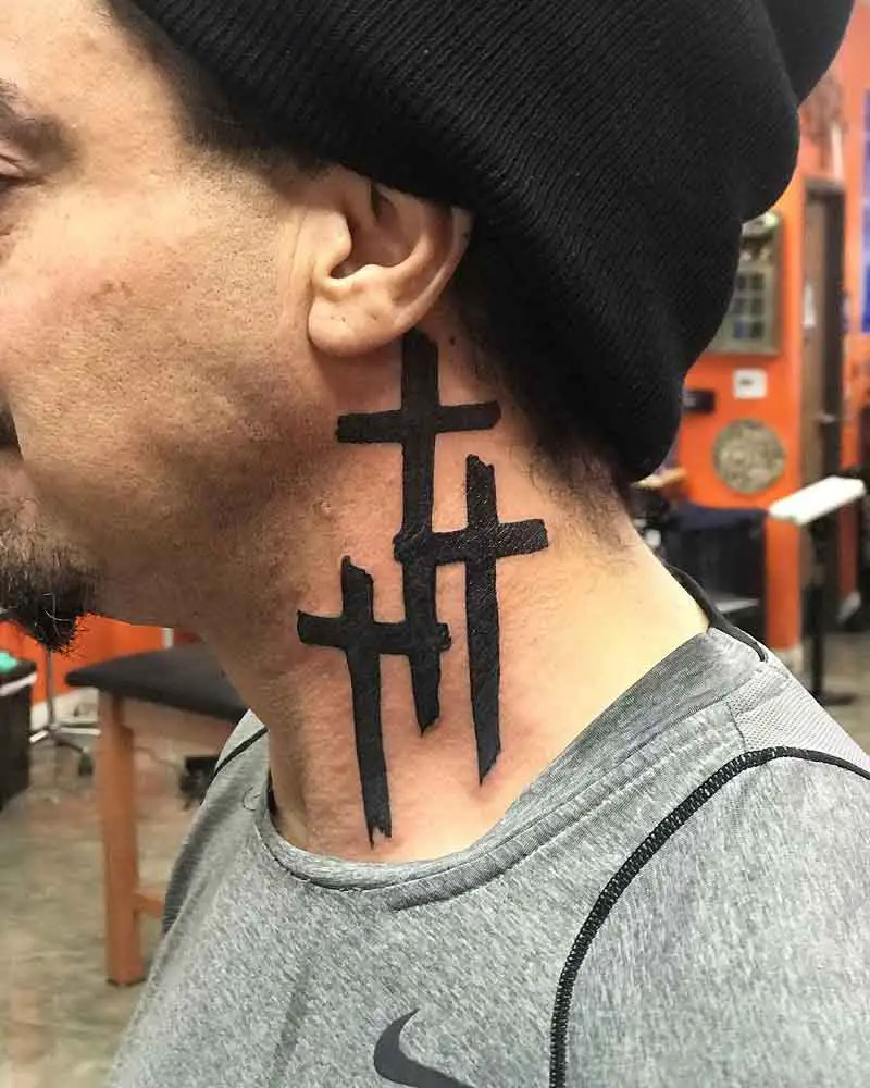 3 Crosses Neck Tattoo 1