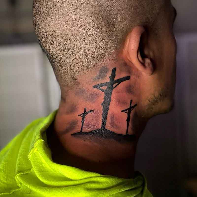 3 Crosses Neck Tattoo 2