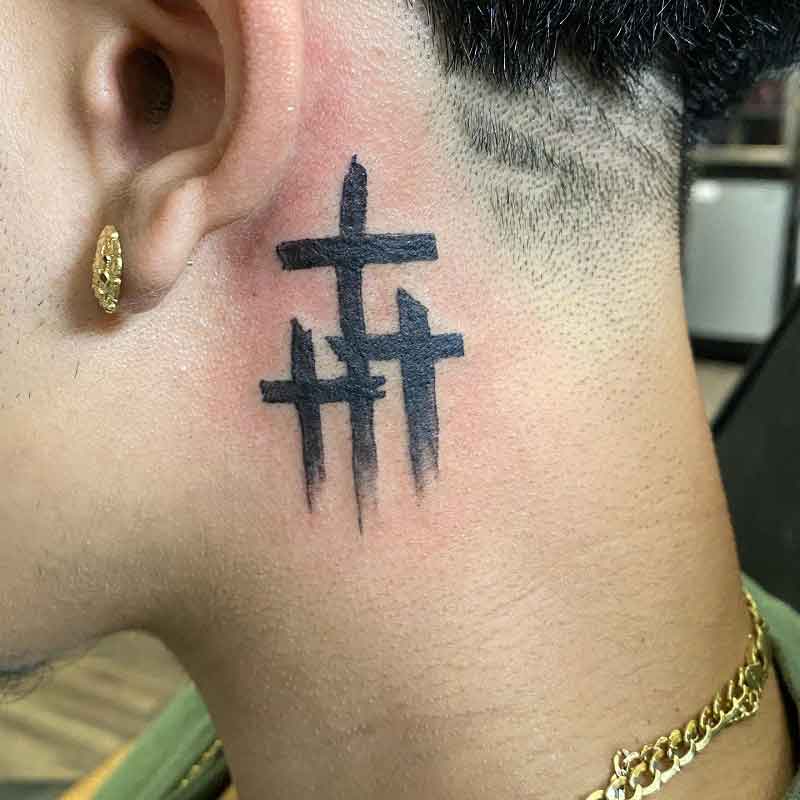 3 Crosses Neck Tattoo 3