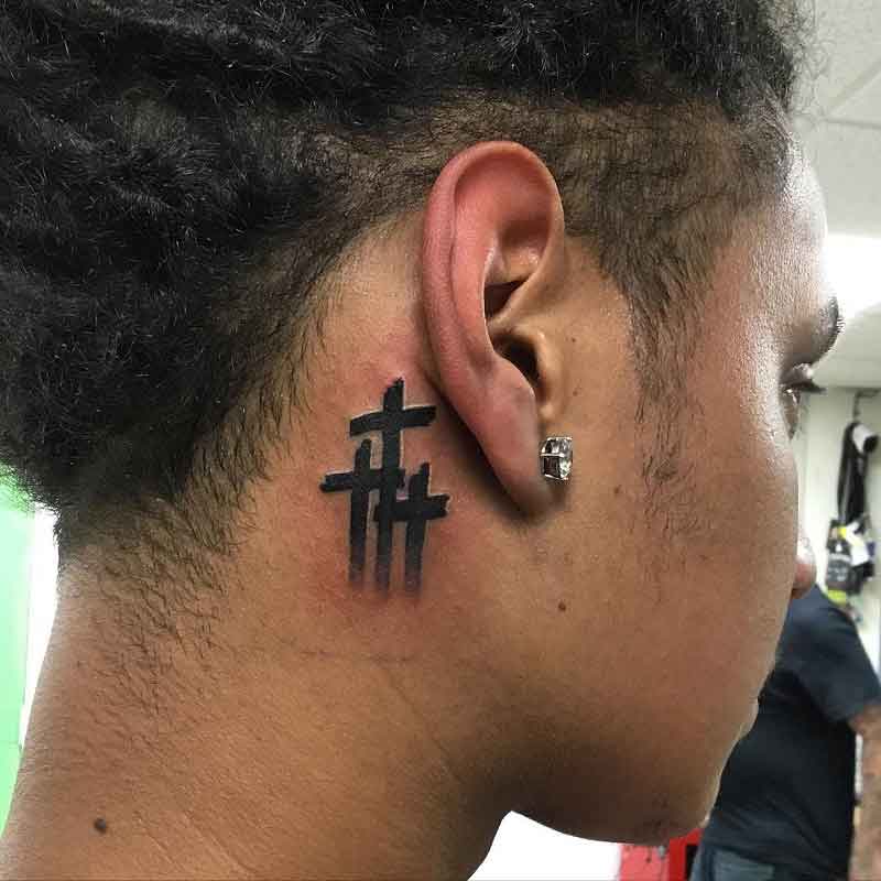 3 Crosses Neck Tattoo 4