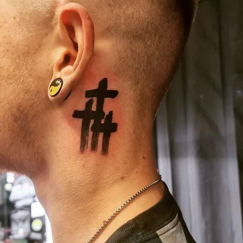 3 Crosses Neck Tattoo 5