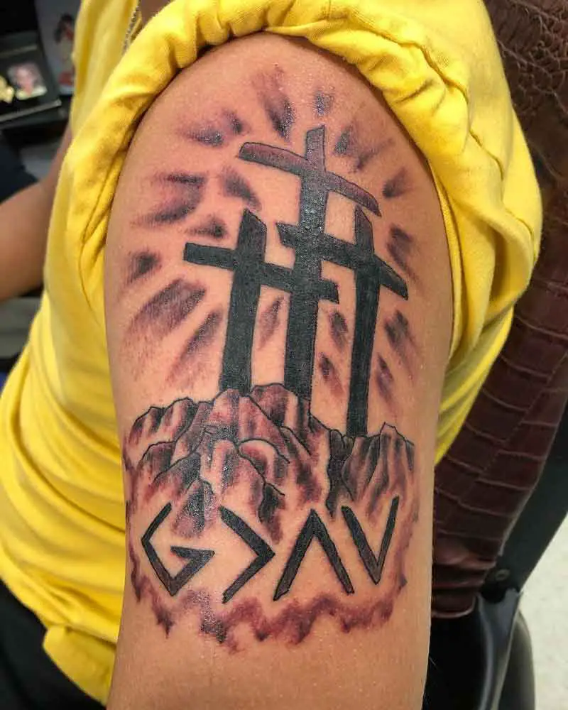 3 Crosses On A Hill Tattoo 5