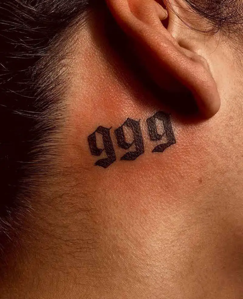 999 Tattoo Behind Ear 1