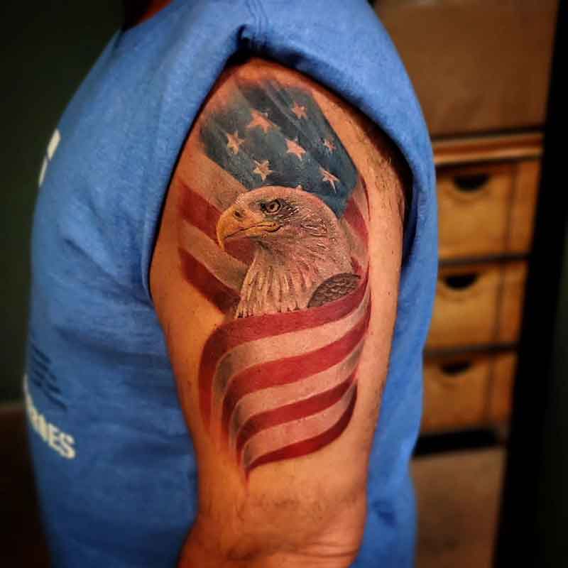 American Flag Shoulder Tattoo 1
