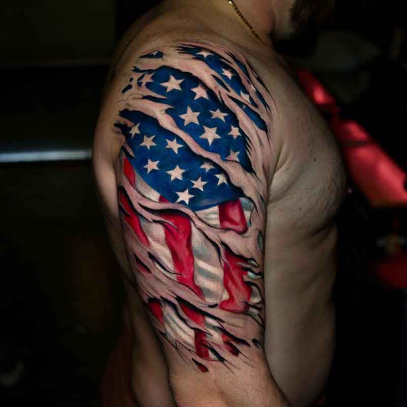 American Flag Shoulder Tattoo 2