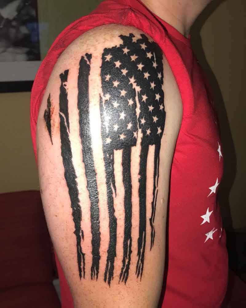 Black Ripped American Flag Tattoo 2