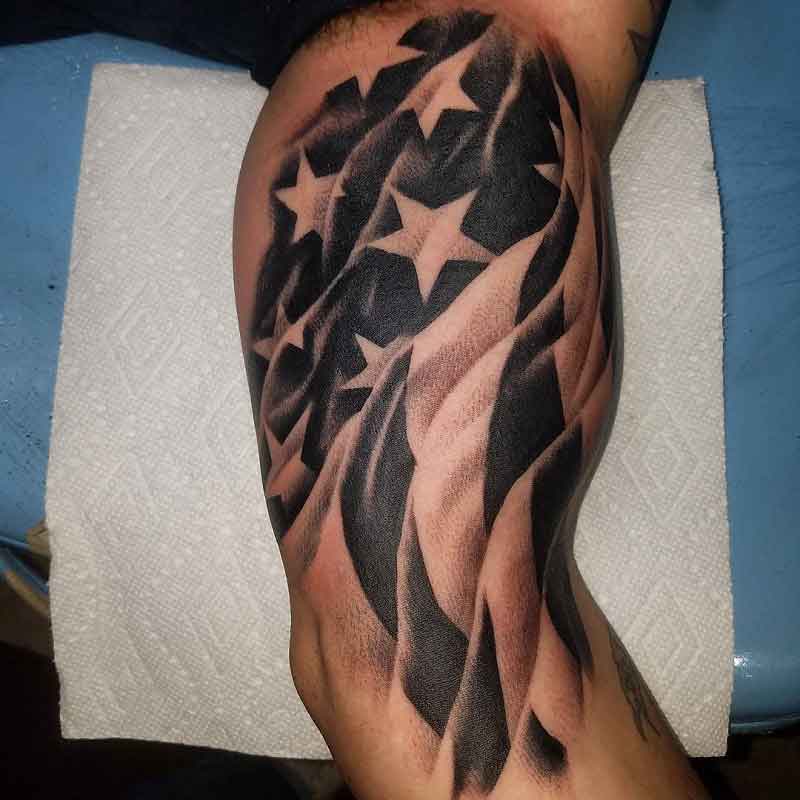 Black Ripped American Flag Tattoo 3