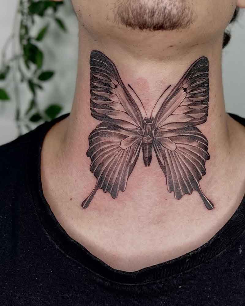 Butterfly Throat Tattoo 1