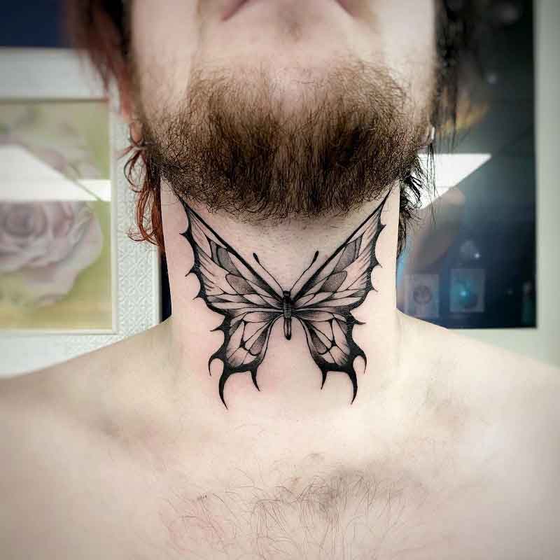 Butterfly Throat Tattoo 2