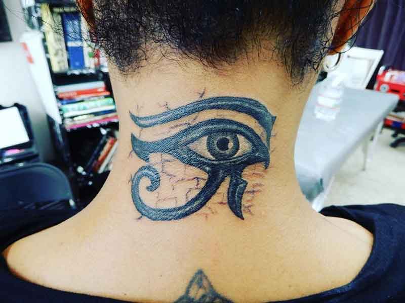 Eye Of Horus Neck Tattoo 3