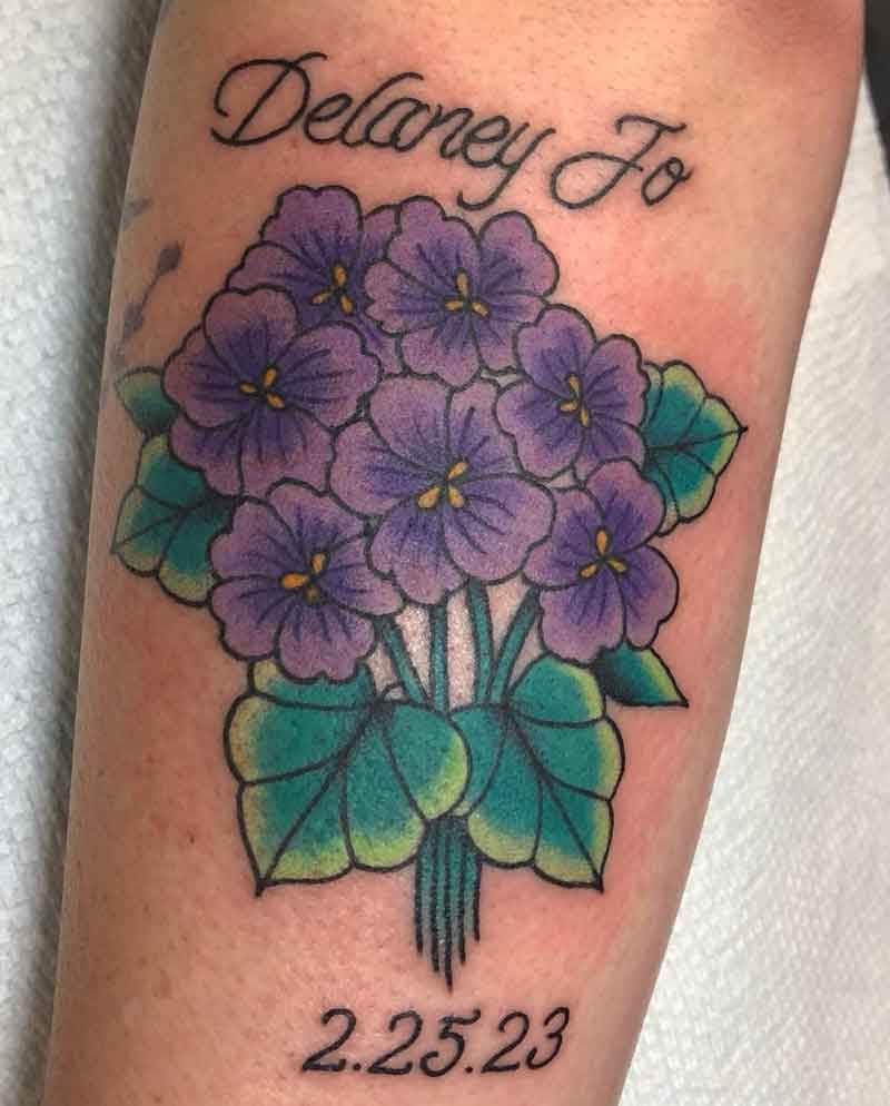 February Birth Flower Tattoo With Name 3