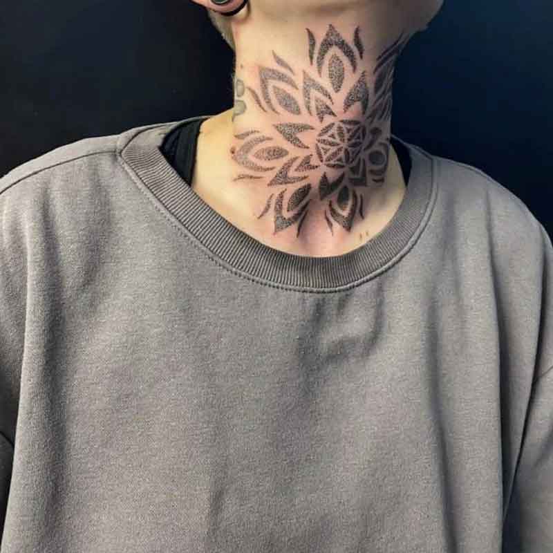 Female Mandala Throat Tattoo 1