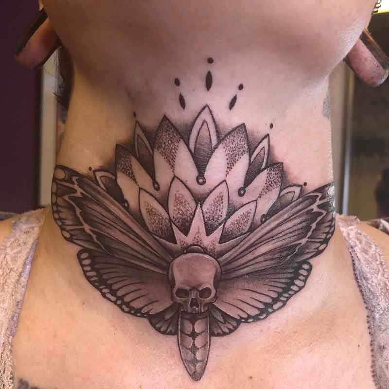 Female Mandala Throat Tattoo 2