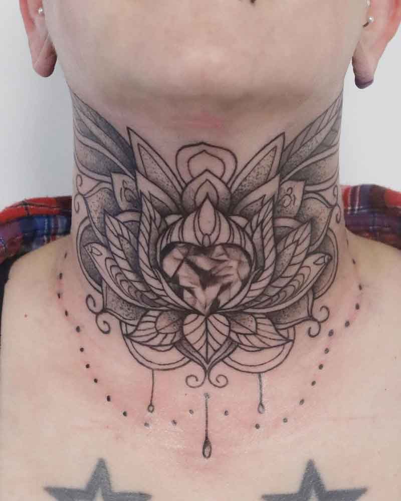 Female Mandala Throat Tattoo 3