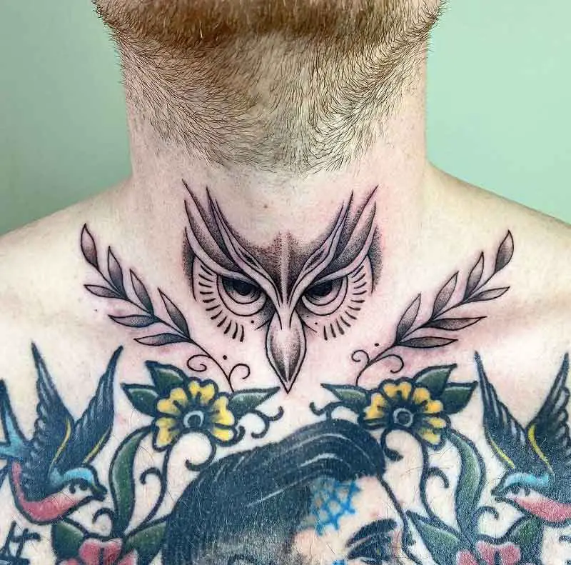 Owl Throat Tattoo 2