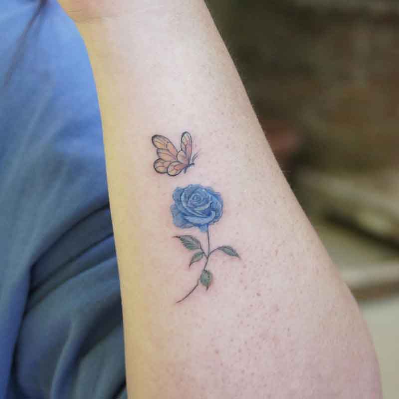 Small Butterfly And Rose Tattoo 1