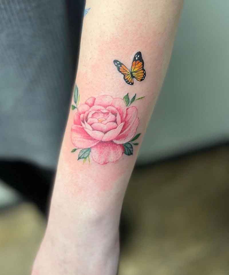 Small Butterfly And Rose Tattoo 2