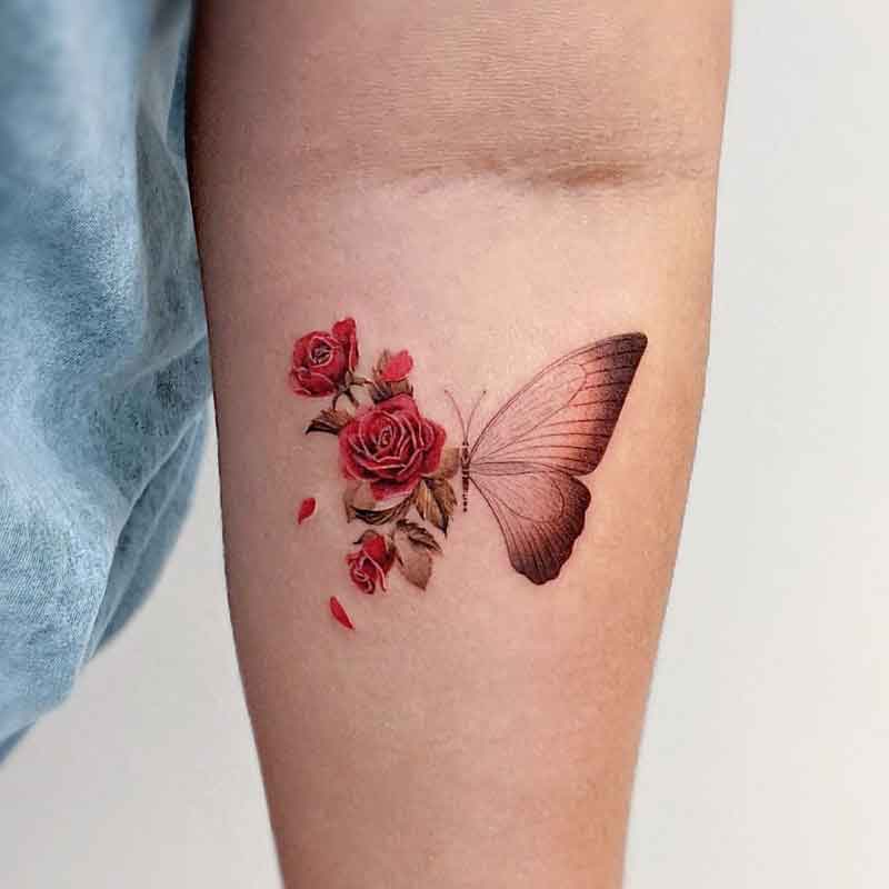 Small Butterfly And Rose Tattoo 3