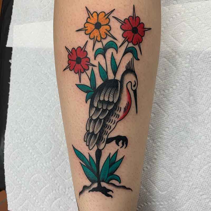 Traditional Crane Tattoo 5