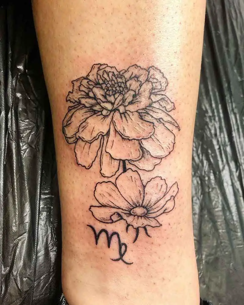 Marigold And Cosmos Tattoo 3