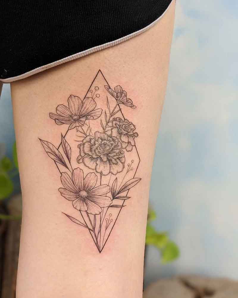 Marigold And Cosmos Tattoo 4