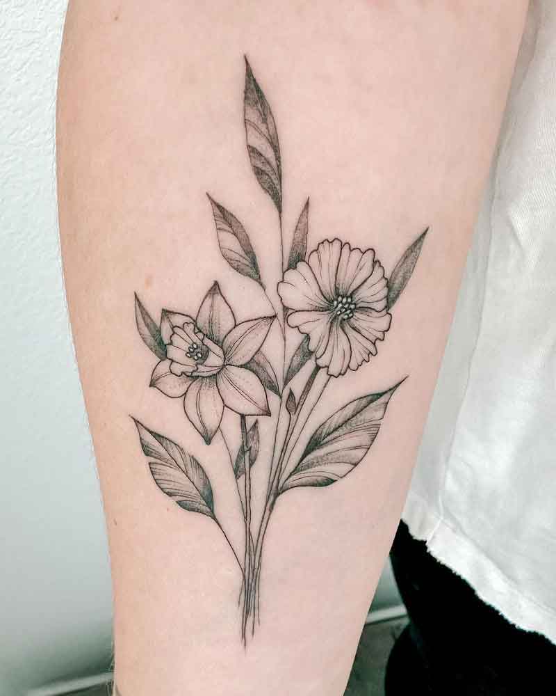 Marigold October Birth Flower Tattoo 1