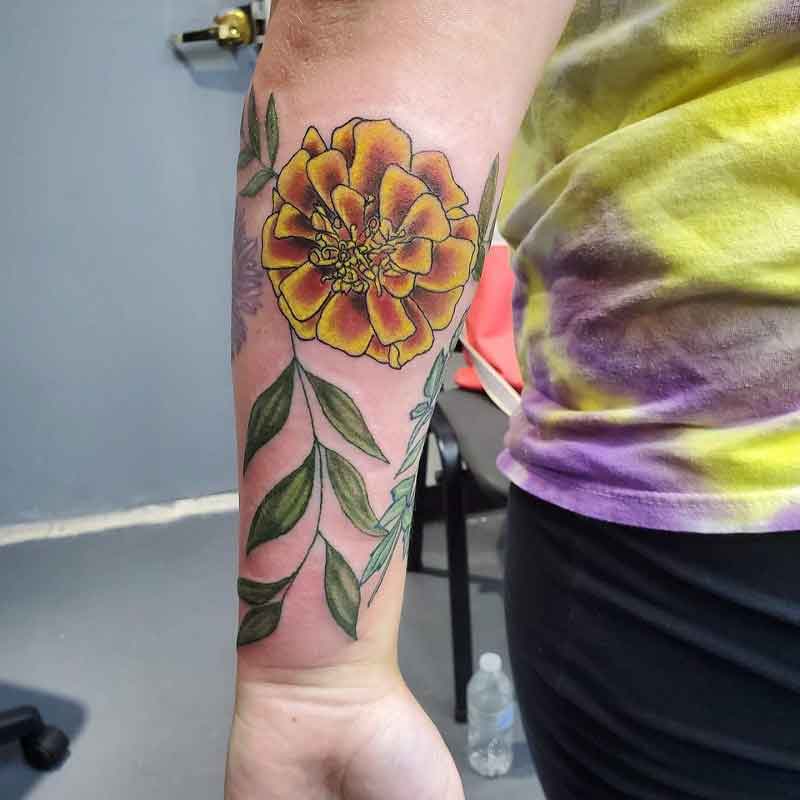 Marigold October Birth Flower Tattoo 3