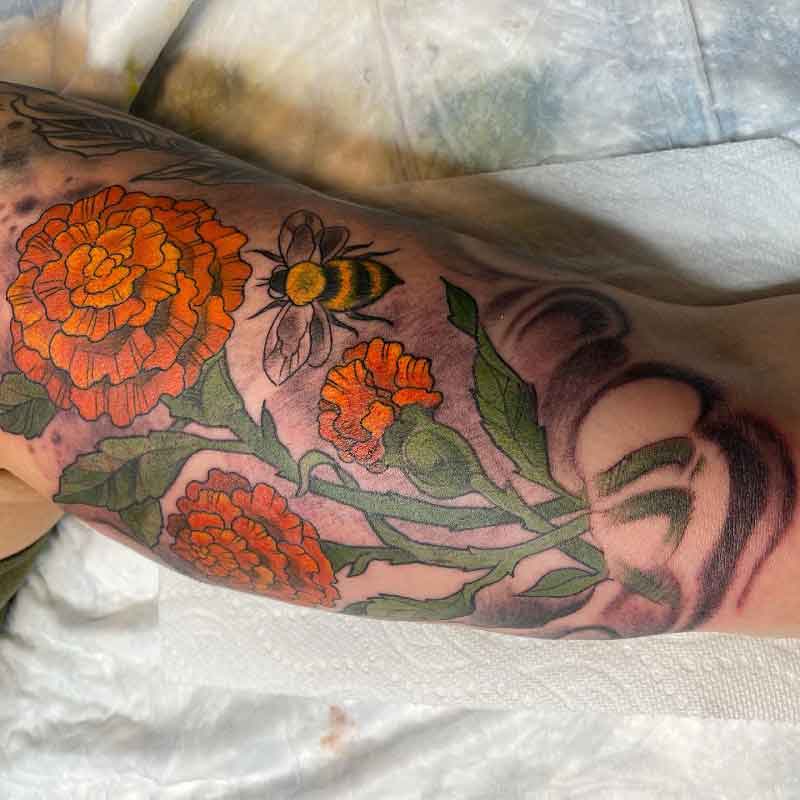 Marigold October Birth Flower Tattoo 4