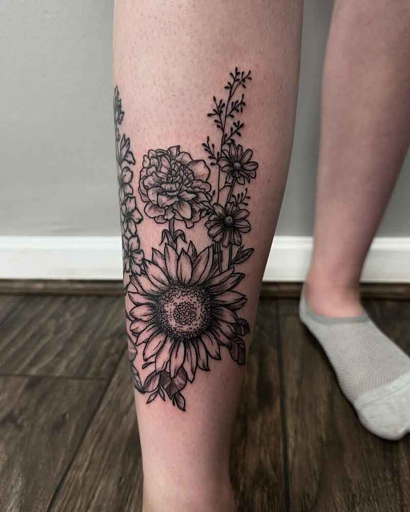 Marigold Tattoo Black And White 2