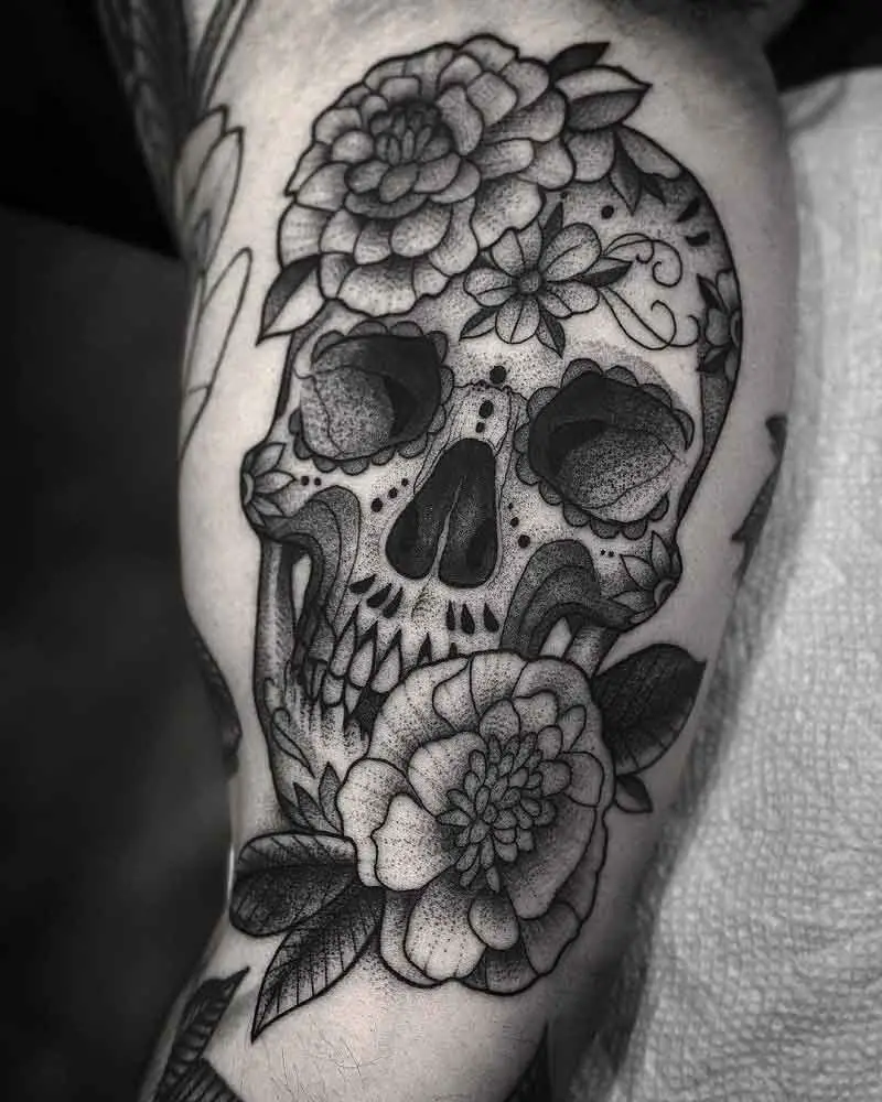 Marigold Tattoo Black And White 4