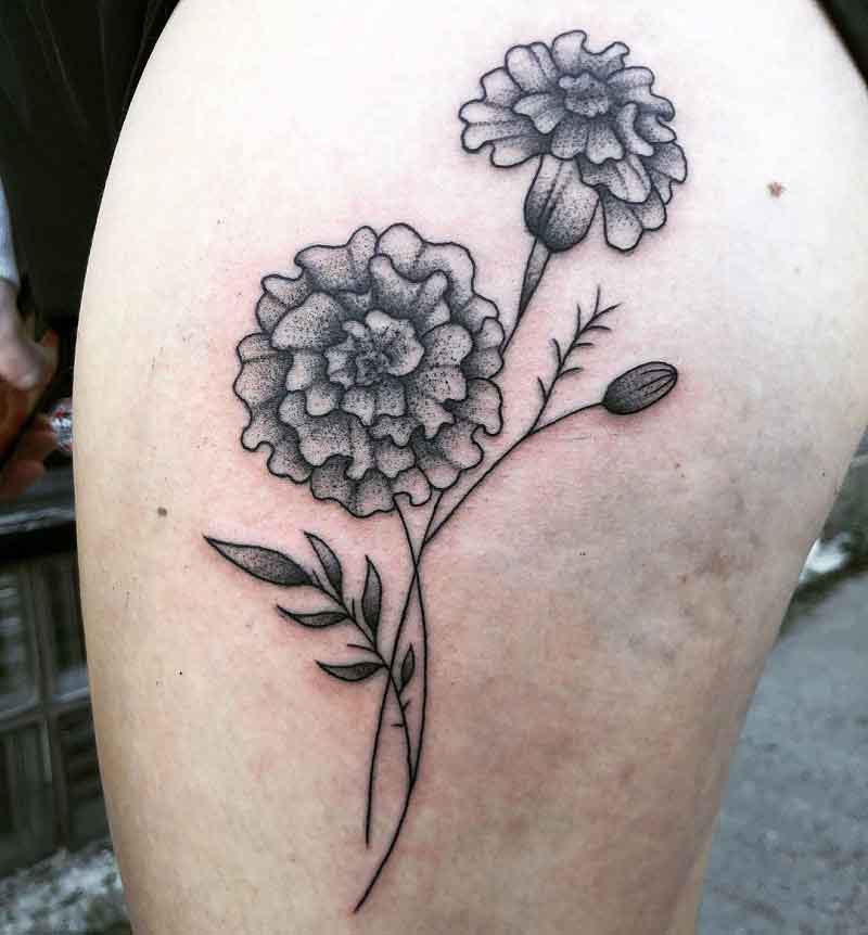 Marigold Tattoo Black And White 5