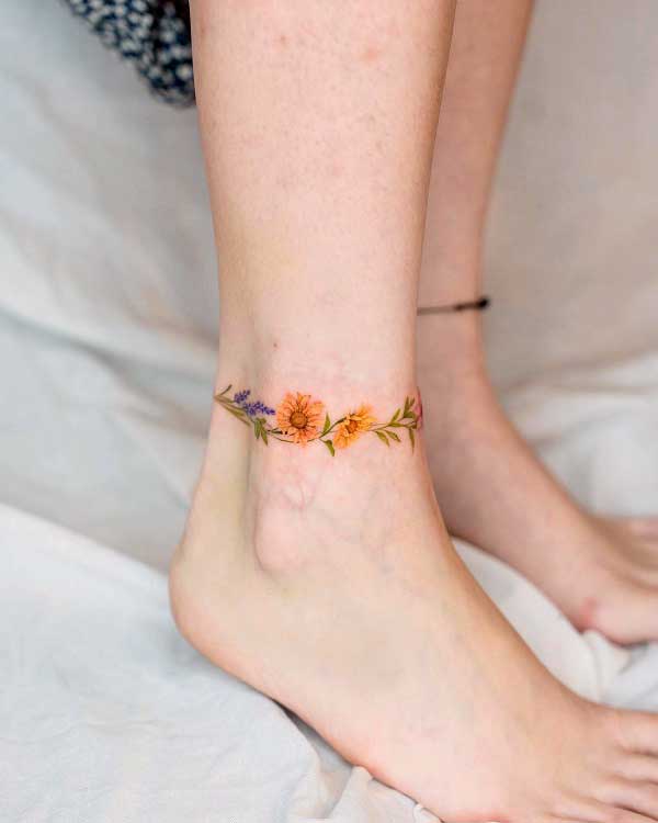 sunflower-ankle-bracelet-tattoo-1